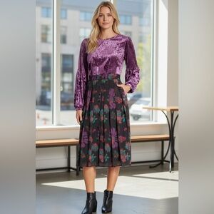 Modcloth Black and Purple Floral Midi Skirt